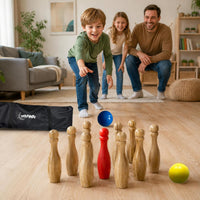 Toyfinity wooden bowling set with nine pins and two balls – view 2