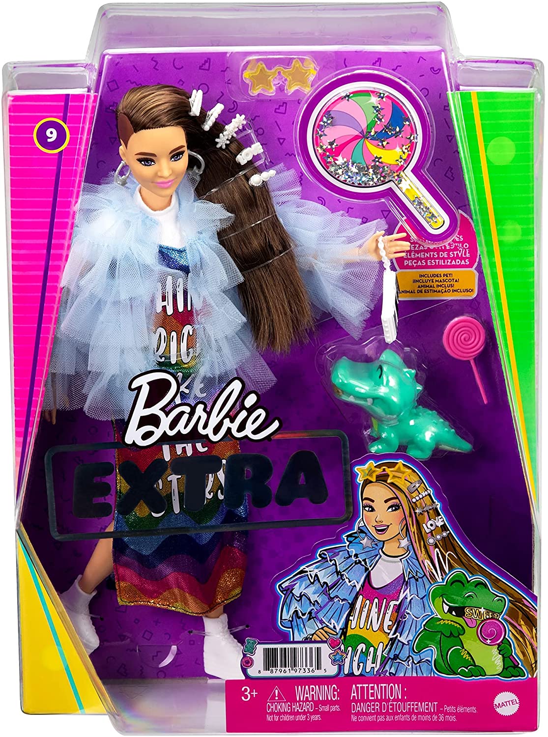 Barbie® Extra Doll in Blue Ruffled Jacket with Pet Crocodile