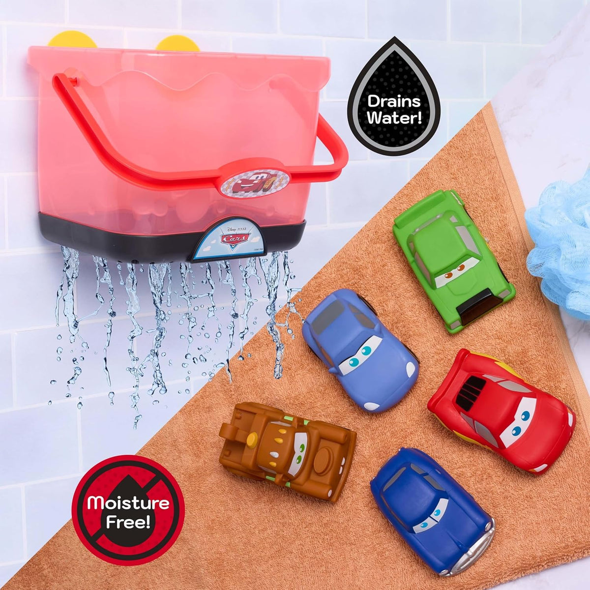 Disney Pixar Cars Bath Caddy with five character bath toy figures – view 4