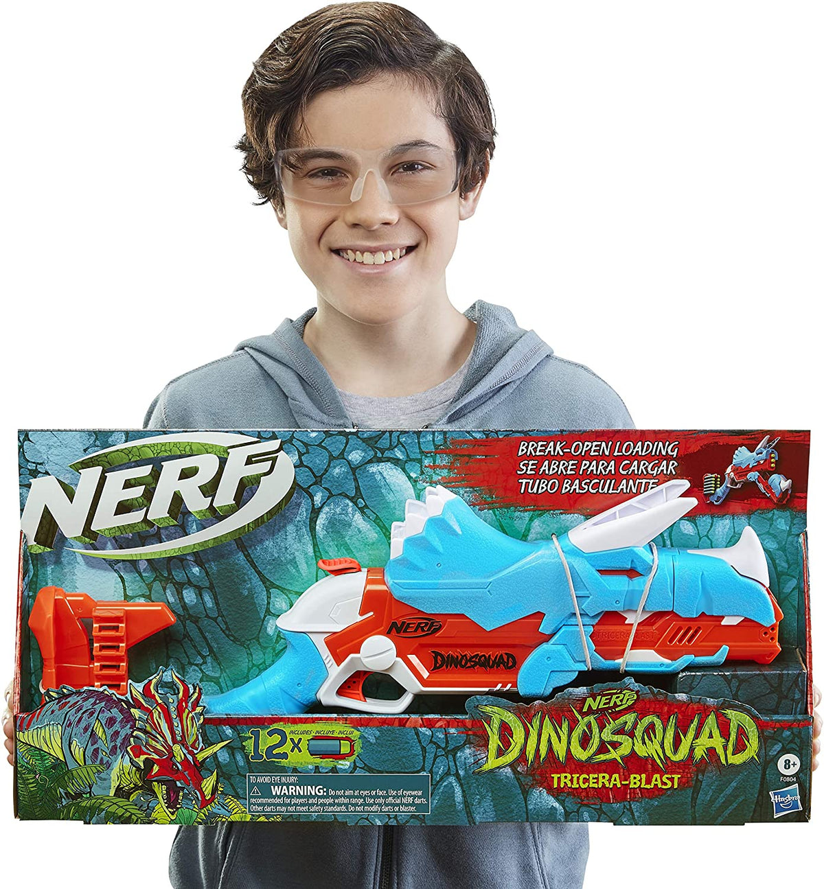 F0803 Nerf DinoSquad Tricera-blast Blaster, Break-Open 3-Dart Loading, 12 Nerf Darts