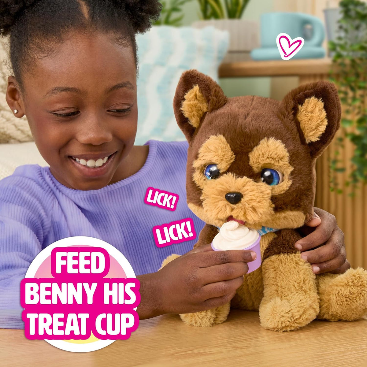 FurReal Benny the Kiss and Cuddle Pup interactive brown plush puppy with treat cup – view 3