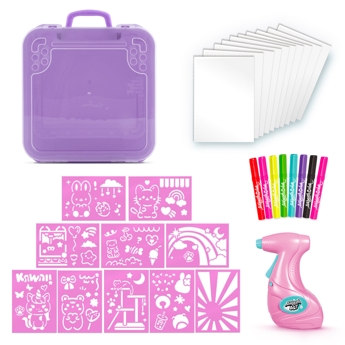 Airbrush Art Kawaii Activity Case with airbrush tool, markers and kawaii stencil artwork – view 5