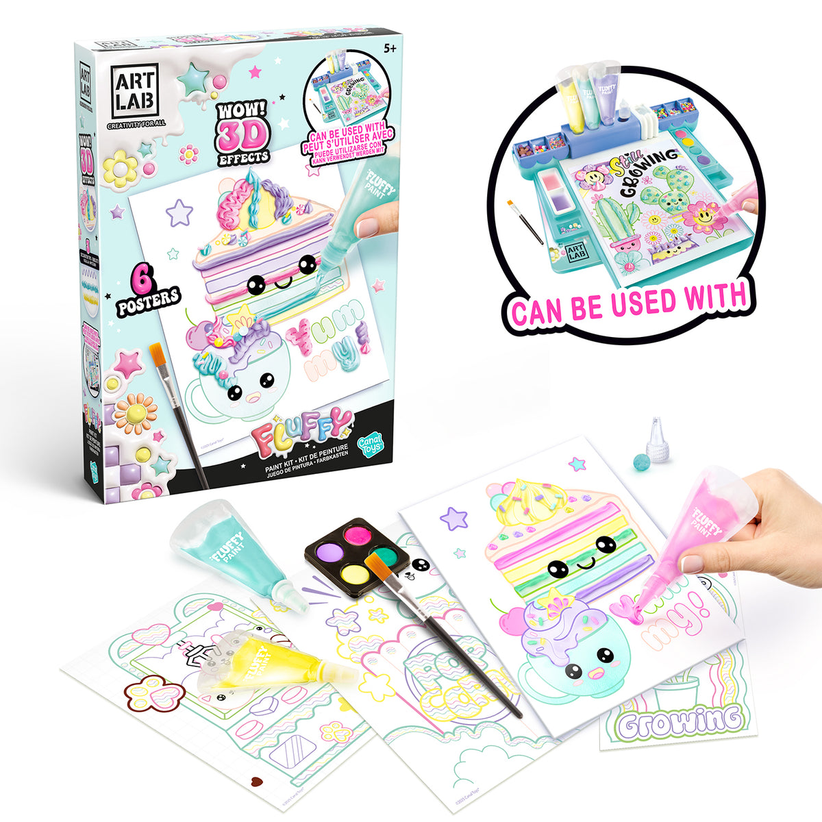Art Lab Fluffy Paint Kit with fluffy paints, watercolours and finished 3D posters