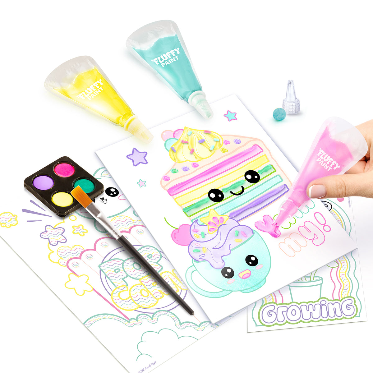 Art Lab Fluffy Paint Kit with fluffy paints, watercolours and finished 3D posters – view 3