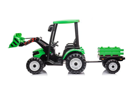 12V Kids Ride On Tractor With Roof, Trailer And Front Loader