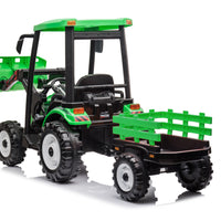 12V Kids Ride On Tractor With Roof, Trailer And Front Loader