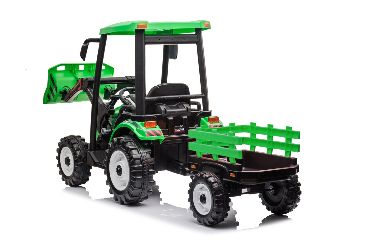 12V Kids Ride On Tractor With Roof, Trailer And Front Loader