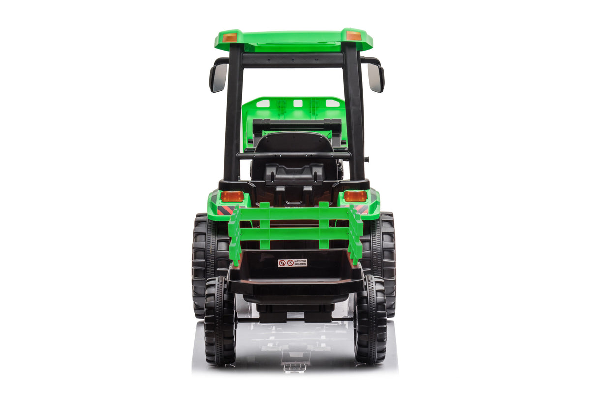 12V Kids Ride On Tractor With Roof, Trailer And Front Loader