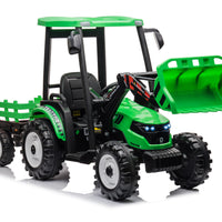 12V Kids Ride On Tractor With Roof, Trailer And Front Loader