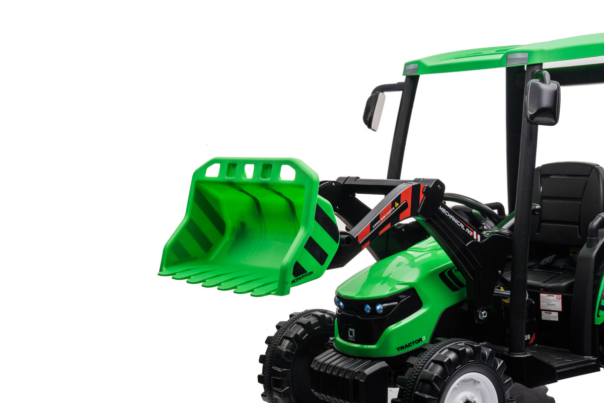 12V Kids Ride On Tractor With Roof, Trailer And Front Loader