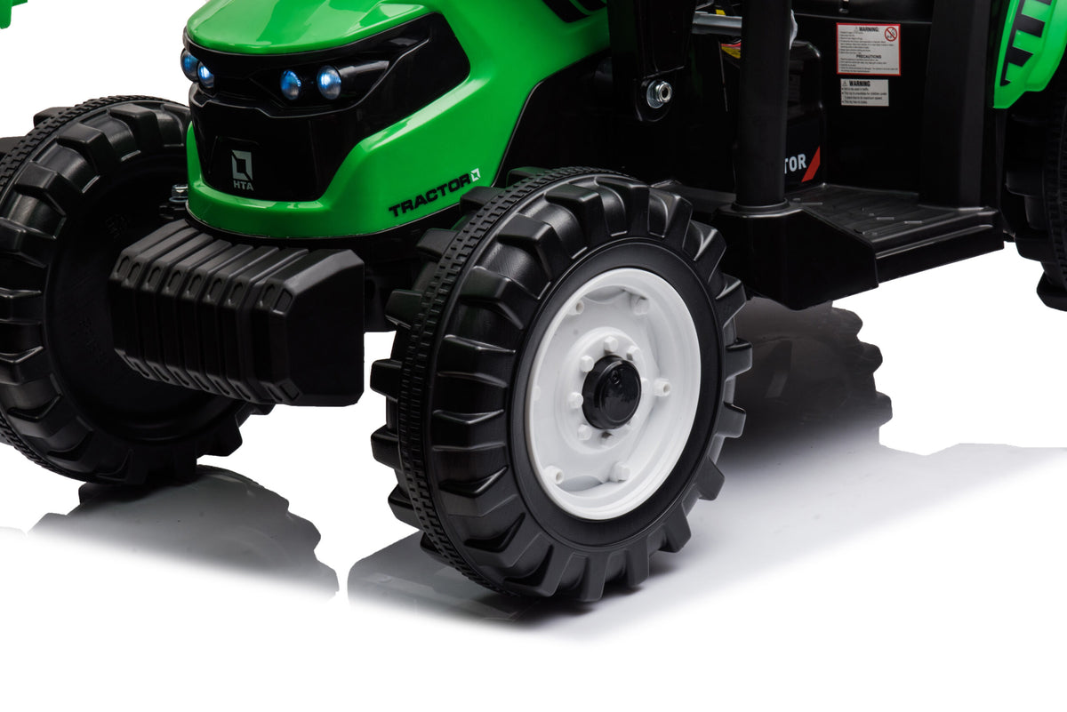 12V Kids Ride On Tractor With Roof, Trailer And Front Loader