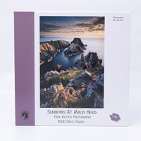 Gosling Games Sundown at Malin Head 1000 piece jigsaw puzzle showing sunset over the Donegal coast