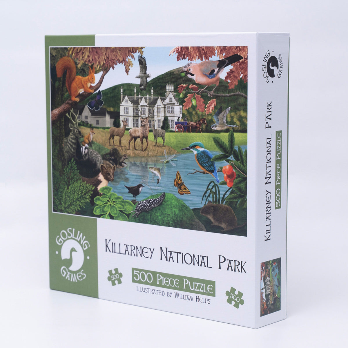 Gosling Games Killarney 500 piece jigsaw puzzle with illustrated Killarney National Park scenes – detail 2