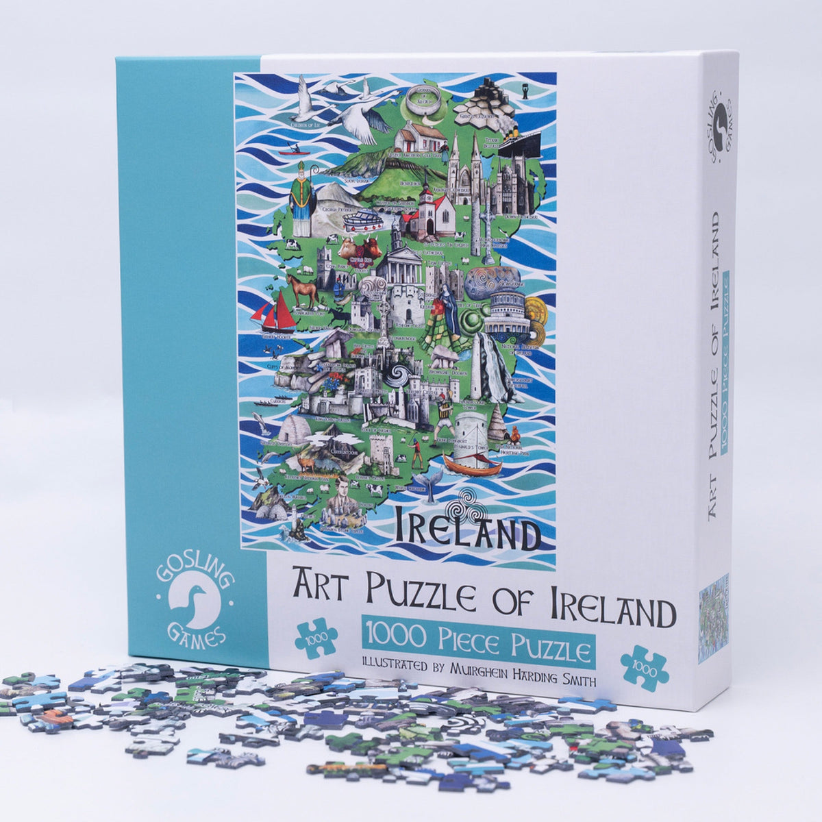 Gosling Games Art Puzzle of Ireland 1000 piece jigsaw puzzle with illustrated Irish landmarks – detail 4