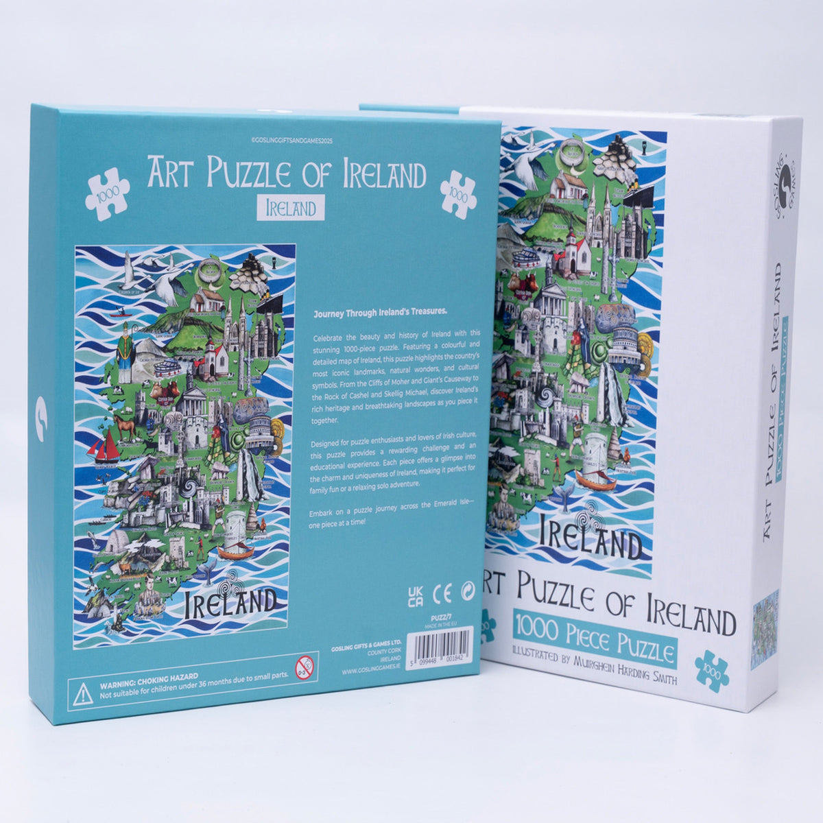 Gosling Games Art Puzzle of Ireland 1000 piece jigsaw puzzle with illustrated Irish landmarks – detail 2