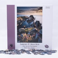 Gosling Games Sundown at Malin Head 1000 piece jigsaw puzzle showing sunset over the Donegal coast – detail 2