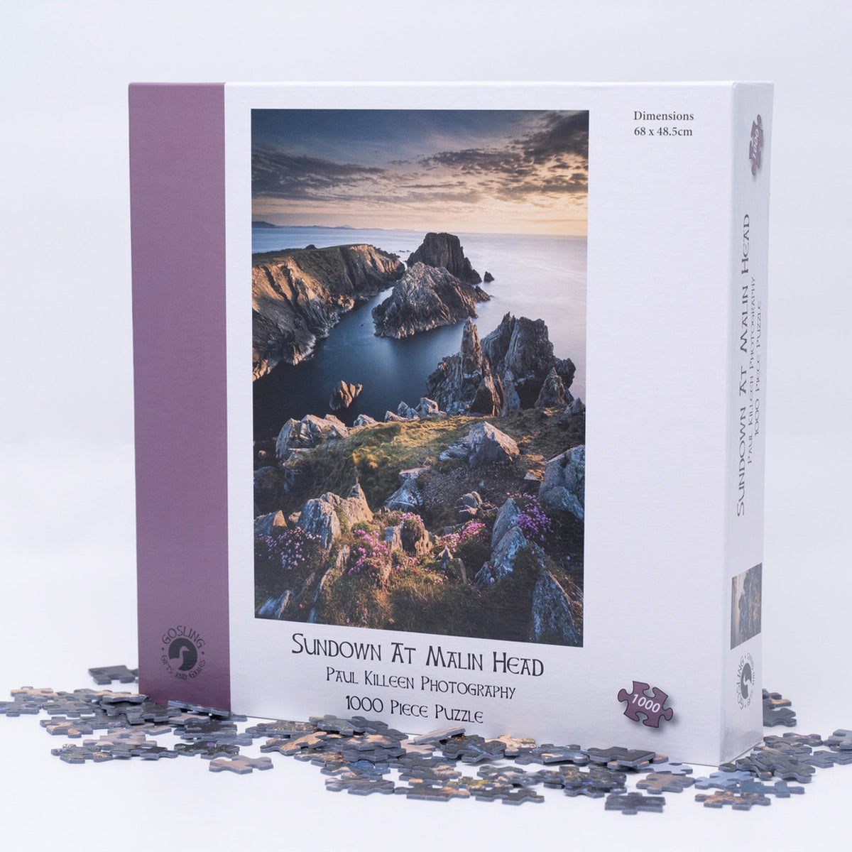 Gosling Games Sundown at Malin Head 1000 piece jigsaw puzzle showing sunset over the Donegal coast – detail 4