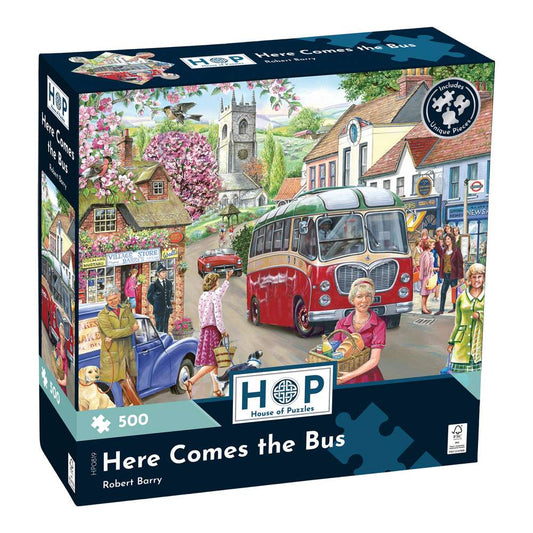 House of Puzzles Here Comes the Bus 500 Piece Jigsaw Puzzle box front