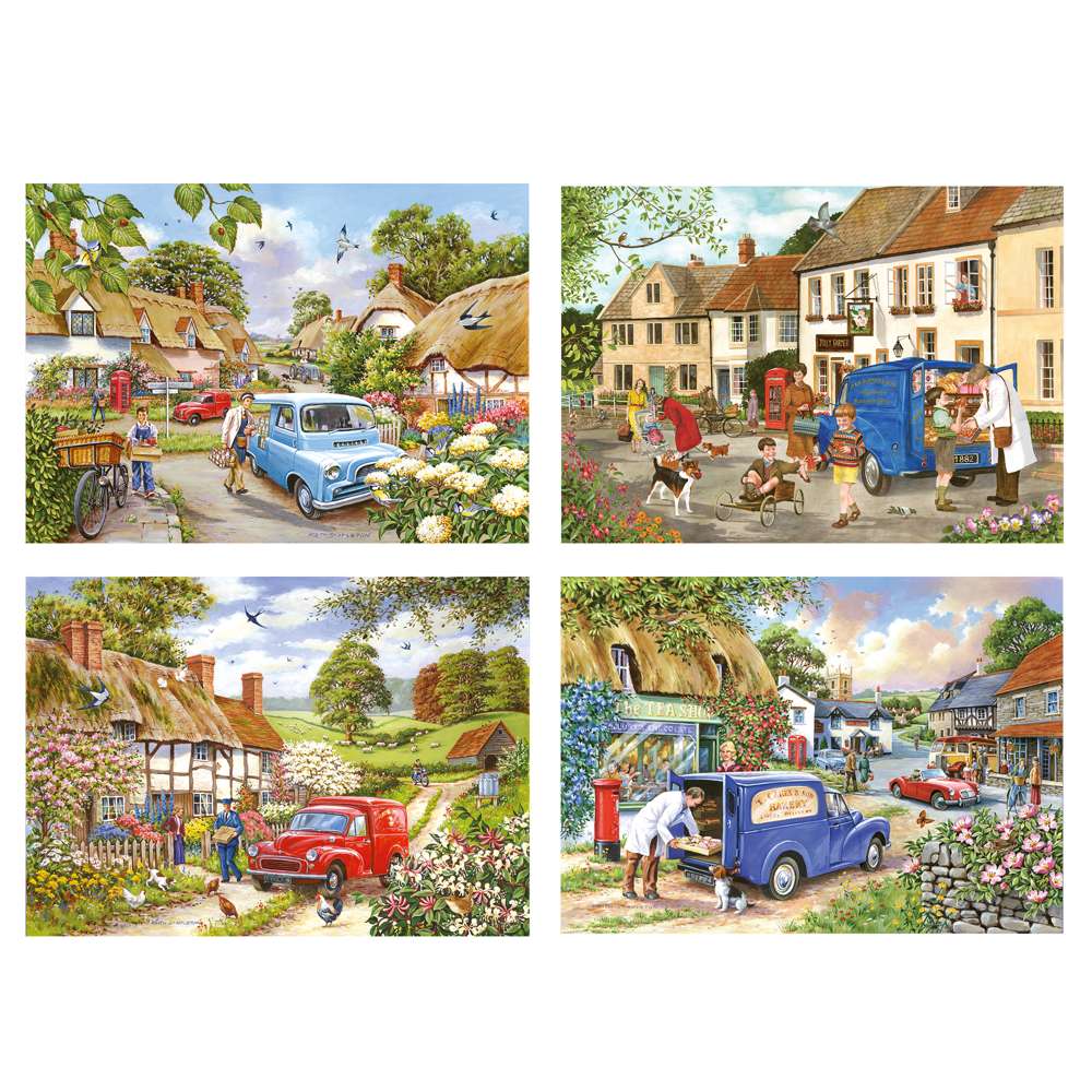 House of Puzzles Village Life 4 x 500 Piece Jigsaw Puzzle completed picture