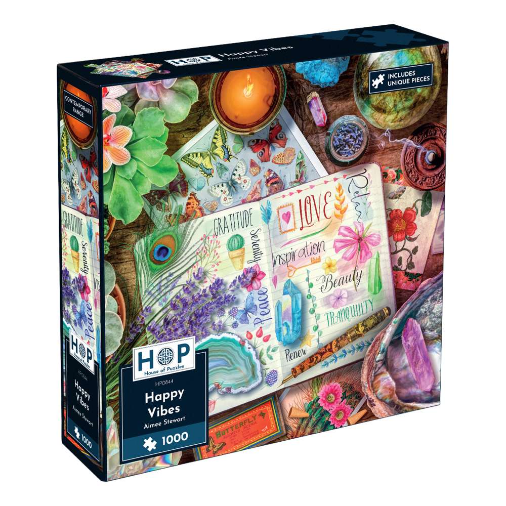 House of Puzzles Happy Vibes 1000 Piece Jigsaw Puzzle box front