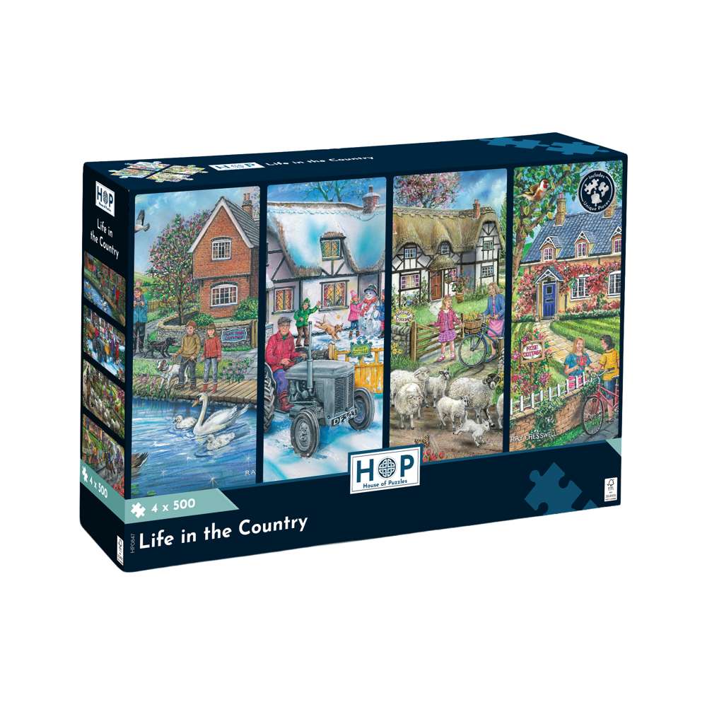 House of Puzzles Life in the Country 4 x 500 Piece Jigsaw Puzzles box front