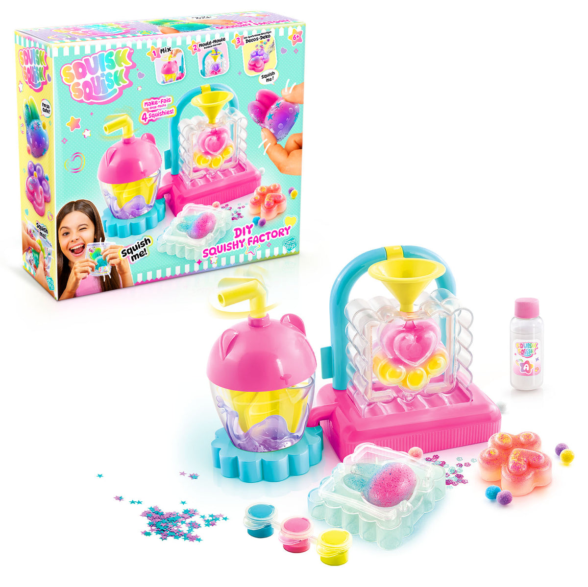 Squish Squish DIY Squishy Factory with mixer, moulds and finished squishies