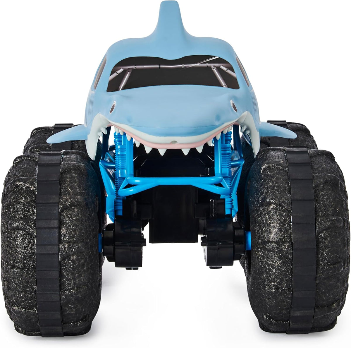 Toy car with shark design on a white background