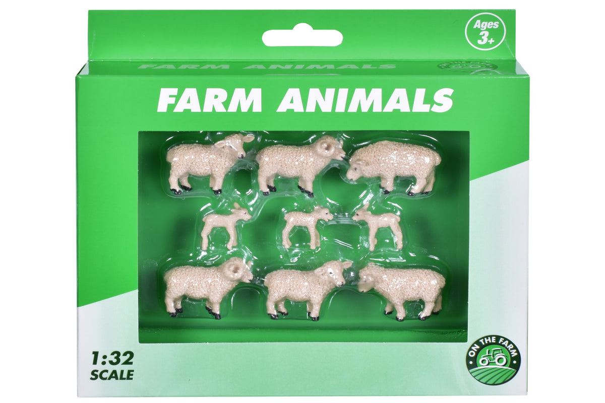 1:32sc Farm Animals 9pcs Sheep &amp; Lambs In Window Box