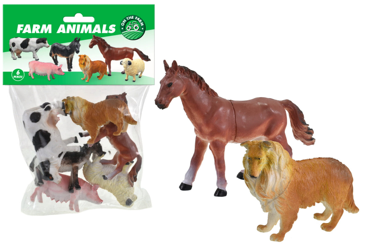 6pc Farm Animals (4") In Pvc Bag/Header