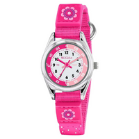 Tikkers Silver Case Time Teacher Dial PK Flower Velcro Strap