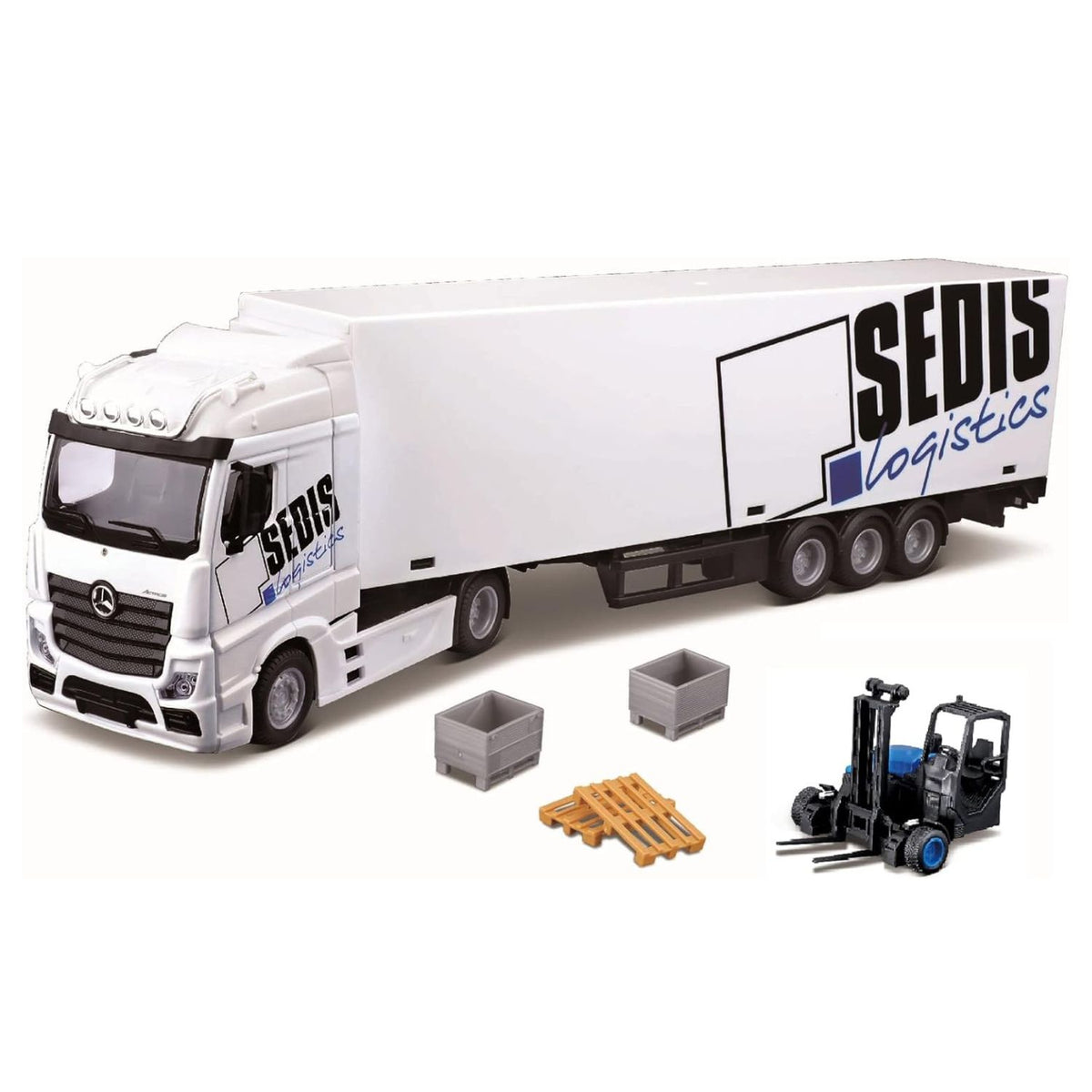 Bburago 1:43 Street Fire Haulers Mb Actros Lift And Load Truck With Pallets