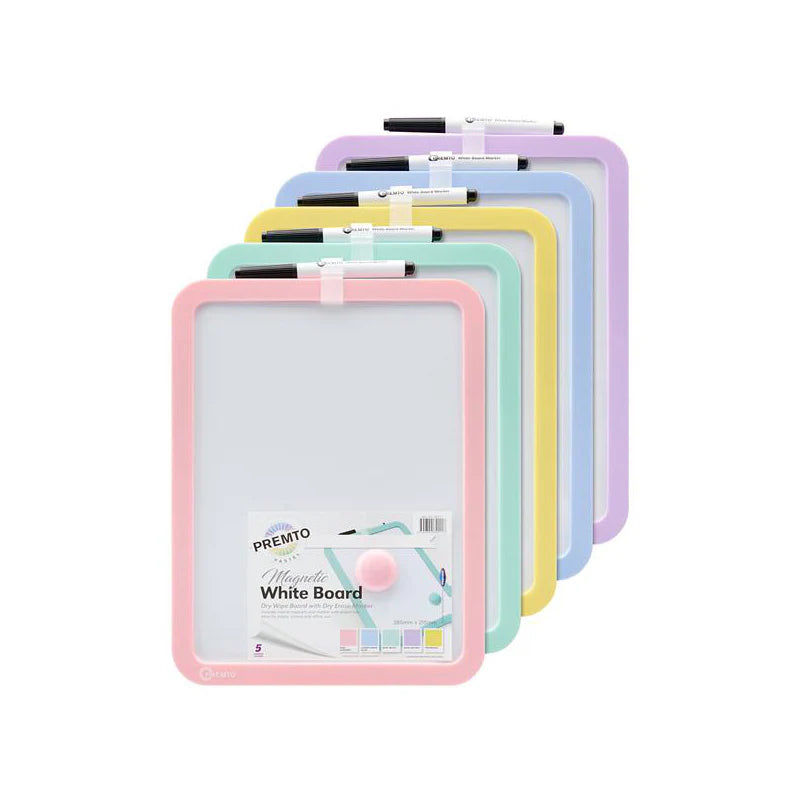 Premto Pastel Magnetic Dry Wipe Whiteboard With Dry Erase Marker Assorted