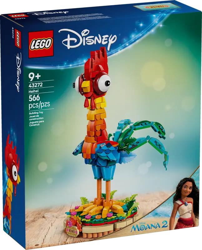 Packaging of LEGO 43272 Heihei, featuring Moana 2 branding.