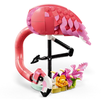 Close-up of LEGO pink flamingo with posable head