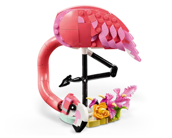 Close-up of LEGO pink flamingo with posable head