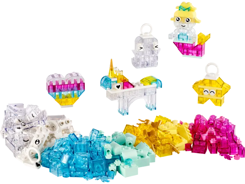 Built LEGO models including unicorn, star, and ghost