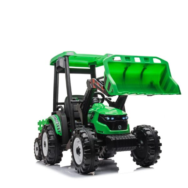 12V Kids Ride On Tractor With Roof, Trailer And Front Loader