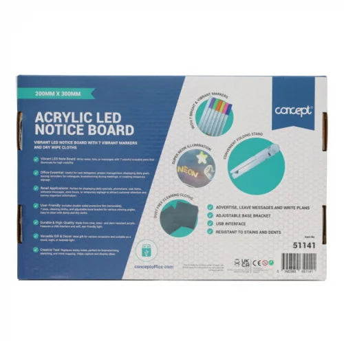 Concept Acrylic LED Notice Board 20 x 30 cm reverse picture of the box