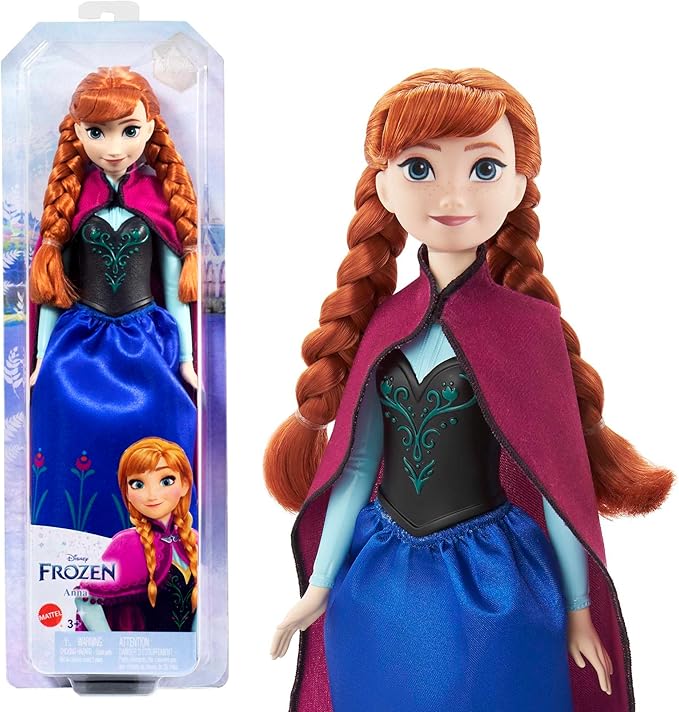 Poseable Mattel Disney Anna Frozen I fashion doll for imaginative play.
