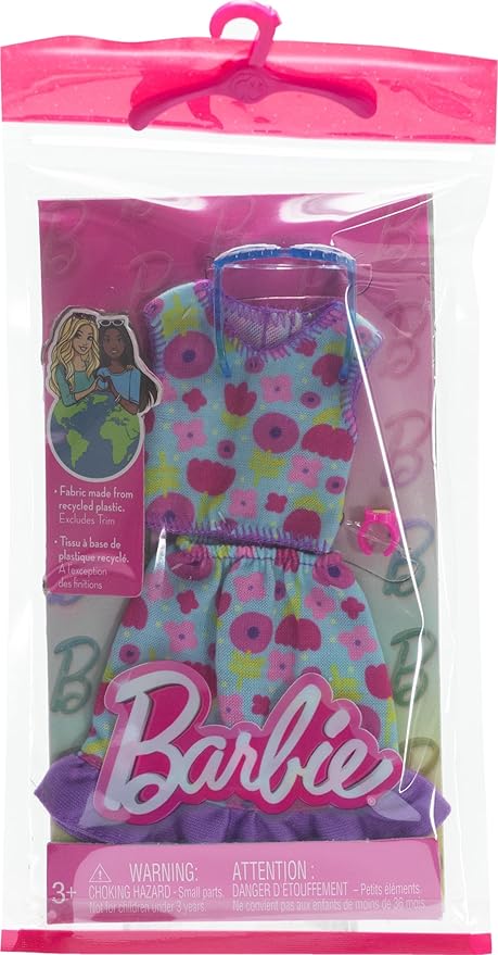 Barbie Fashion Blue Flowers Dress – trendy Barbie clothes with daisy sunglasses and bracelet.
