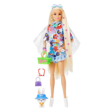 Barbie Extra Doll #12 in Floral 2-Piece Outfit with Pet Bunny