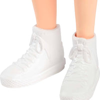 Barbie Fashionistas Doll #232 dressed in a cool "B" jersey top, purple pleated skirt, and matching sneakers.
