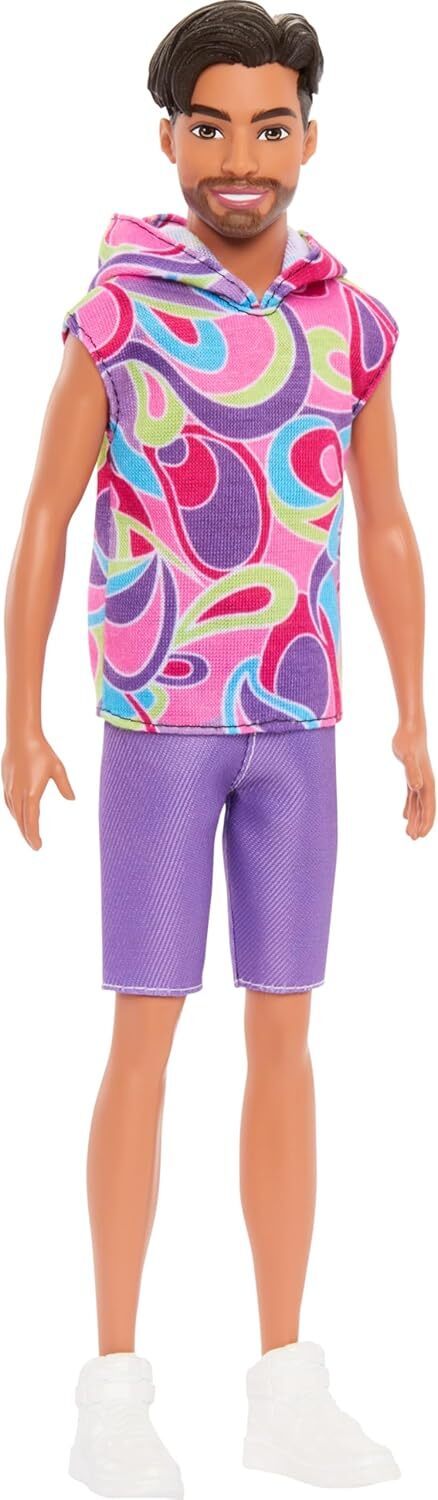 Barbie Fashionistas Ken #227 features a stylish doll dressed in trendy fashion with accessories to match.
