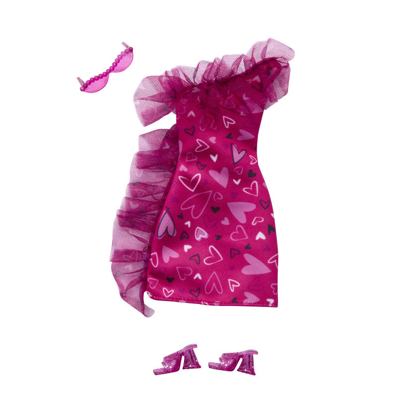 Barbie Heart Dress set includes a trendy dress and accessories.
