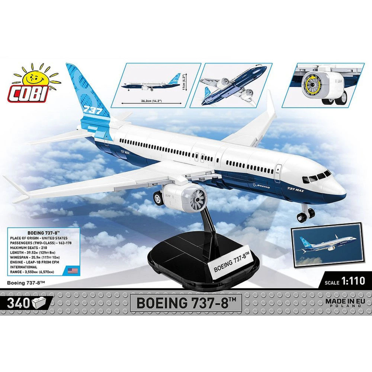 COBI Boeing 737-8 Airliner Building Blocks Model Set picture with important features