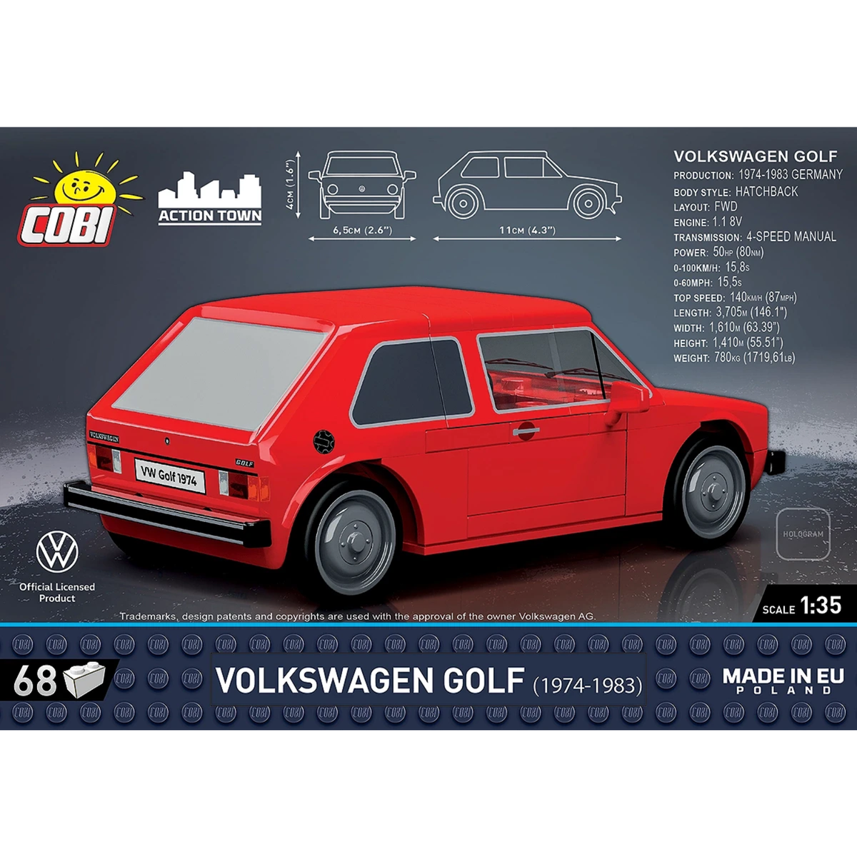 COBI Volkswagen Golf 1974 set includes 68 building blocks