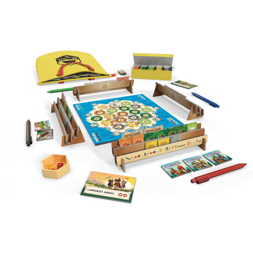 CATAN Zip! map pad, tiles, pens, storage boxes and travel bag