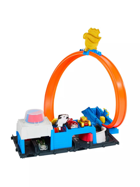 City Super Police Station playset connects with other tracks for endless creative racing and stunting.
