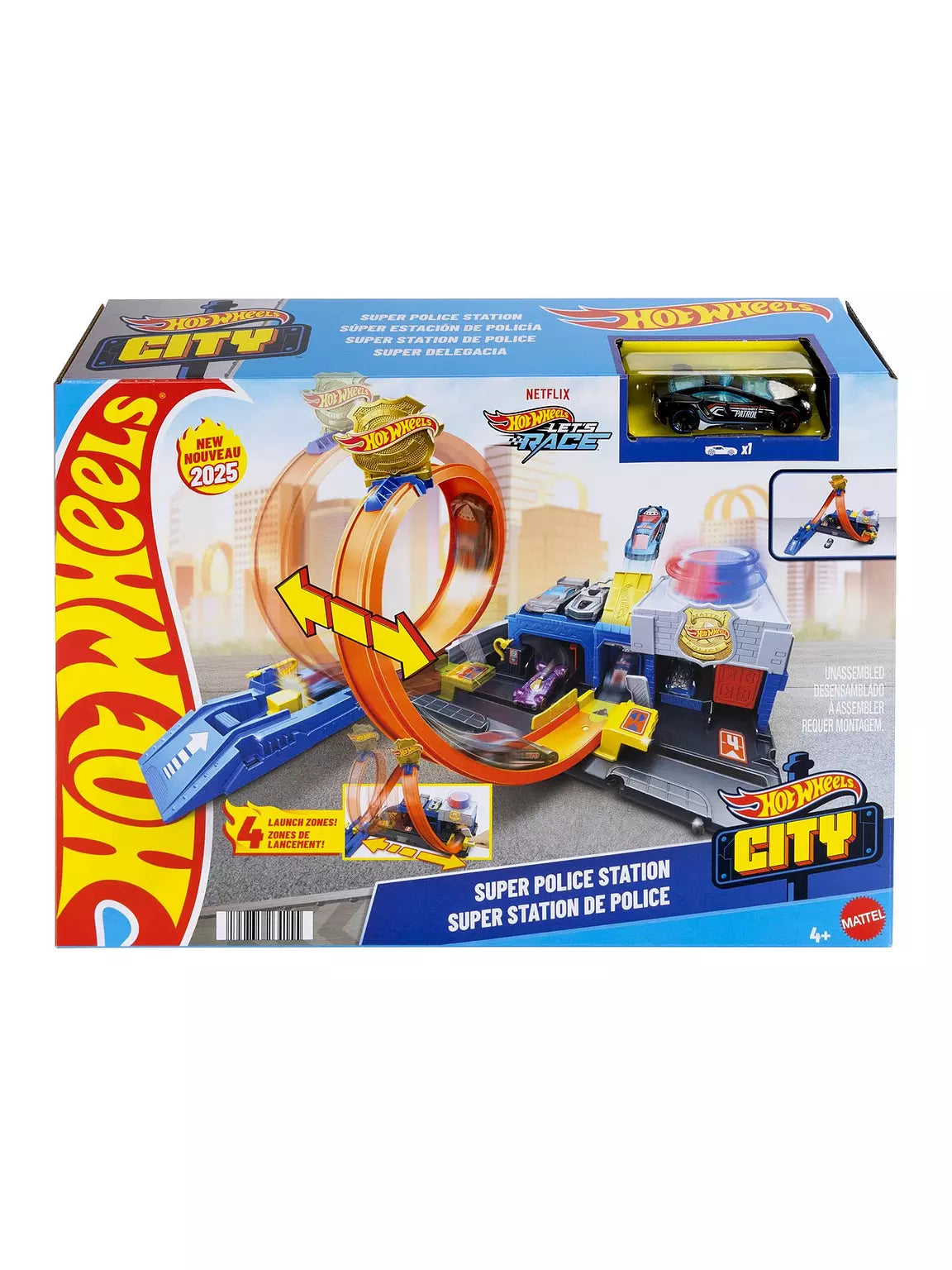 Drive into action with the City Super Police Station and launch thrilling races with a die-cast police car.
