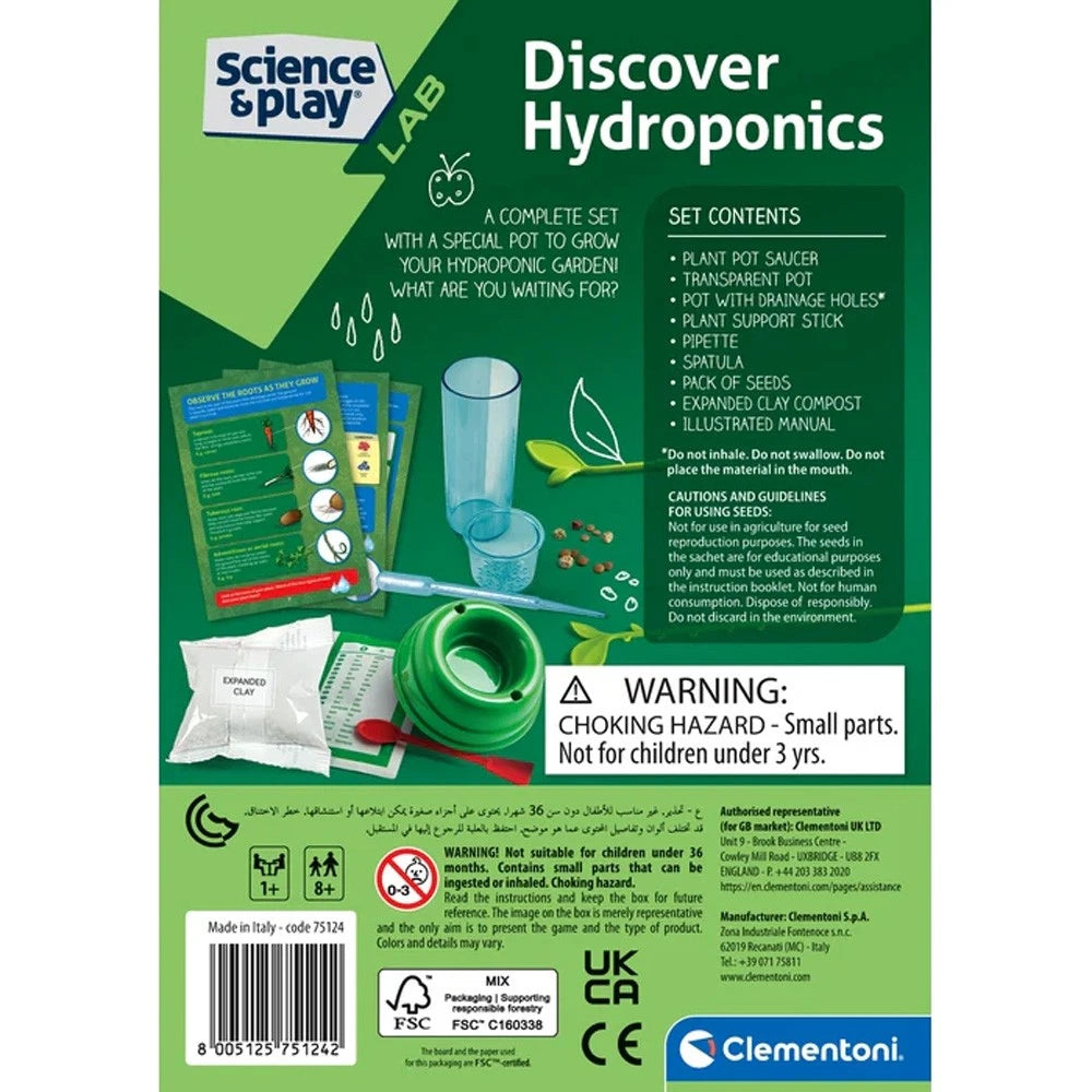Clementoni Science & Play Lab Discover Hydroponics reverse picture of the box